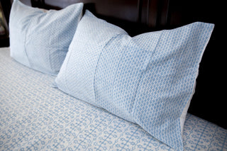 REYMEY 100% Cotton Handmade Bed Sheet Set (King, Queen, Twin) | Geometric & Abstract Design | AZO-Free Dyes | Made in India | Includes 2 Pillowcases | Blue Geometric