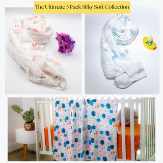 3 Pack Bamboo Cotton Blend Muslin Receiving Blanket