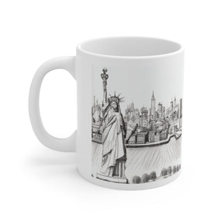 Hand Sketched NY City and Statue of Liberty -  Ceramic Mug 11oz