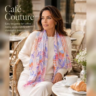 Silk Cashmere Scarf – Floral Print Long Shawl Wrap for Women - Reymey
