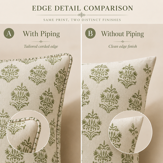 Hand Block Print Cushion Cover Set of 2 – Olive Green Damask, 16x16
