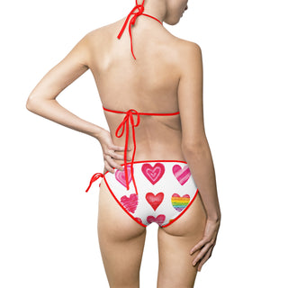 Watercolor Styled Heart Two Piece Bathing Suit - Multi-Heart trendy Beach Wear