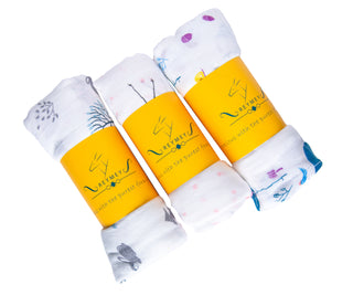 3 Pack Bamboo Cotton Blend Muslin Receiving Blanket