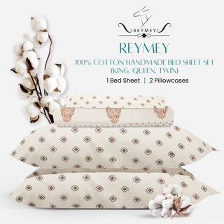 REYMEY 100% Cotton Handmade Bed Sheet Set (King, Queen, Twin) | Geometric & Abstract Design | AZO-Free Dyes | Made in India | Includes 2 Pillowcases | Abstract Umber Brown