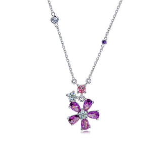 Amethyst Cubic Zirconia Flower Pendant Necklace for Women Girls Tweens