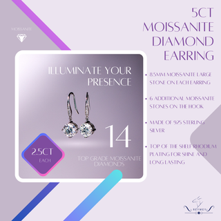 5ct (2.5ct x 2) Women's Earrings - Moissanite Earrings Jewelry - Rhodium Plated - Sterling Silver