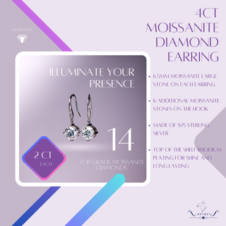 4ct (2ct x 2) Women's Earrings - Moissanite Earrings Jewelry - Rhodium Plated - Sterling Silver