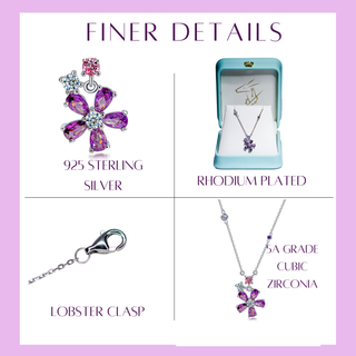 Amethyst Cubic Zirconia Flower Pendant Necklace for Women Girls Tweens