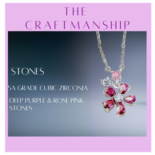 Amethyst Cubic Zirconia Flower Pendant Necklace for Women Girls Tweens