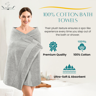 REYMEY 100% Cotton Bath Towels | Made in India | Ultra-Soft & Absorbent | Luxurious Bathroom Towels