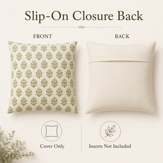 Hand Block Print Cushion Cover Set of 2 – Olive Green Damask, 16x16