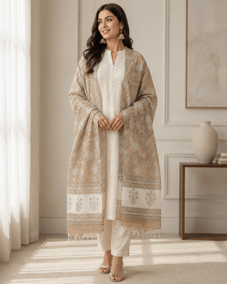 Kota Doria Silk Cotton Scarf – Brown Floral Block Print Handloom Dupatta Stole - Reymey