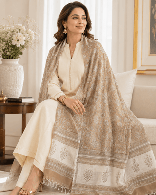 Kota Doria Silk Cotton Scarf – Brown Floral Block Print Handloom Dupatta Stole - Reymey