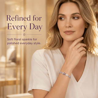 Lab - Grown Amethyst & Rose Pink Floral Motif Bracelet - Reymey