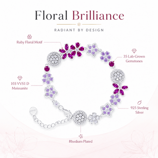 Lab - Grown Ruby & Moissanite Floral Motif Bracelet - Reymey