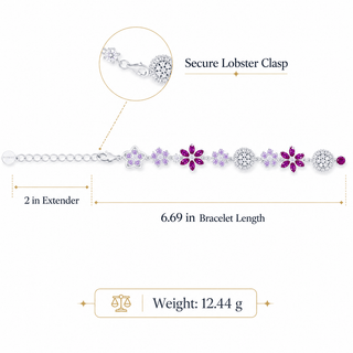 Lab - Grown Ruby & Moissanite Floral Motif Bracelet - Reymey