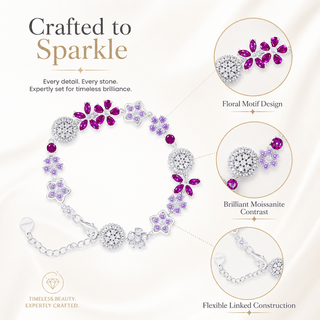 Lab - Grown Ruby & Moissanite Floral Motif Bracelet - Reymey