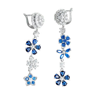 Women's Mismatched Cubic Zirconia and Moissanite Earrings - Blue Sapphire