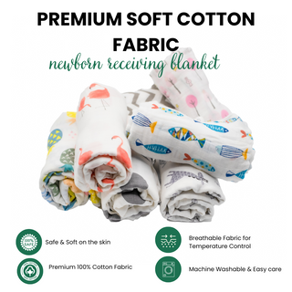 7 Pack 100% Cotton Muslin Receiving Blanket