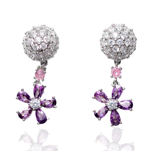 Women's Earrings - Amethyst Gemstone Jewelry and Cubic Zirconia Earrings - Rhodium Plated -