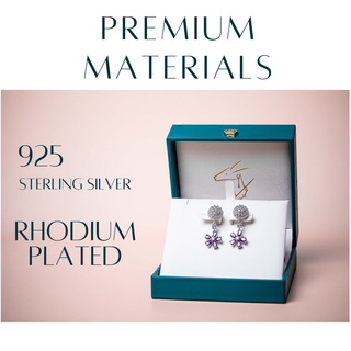 Women's Earrings - Amethyst Gemstone Jewelry and Cubic Zirconia Earrings - Rhodium Plated -