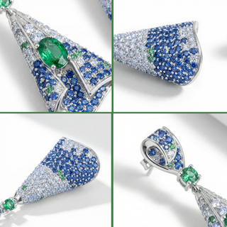 Jewelry piece with blue and green gemstones on a white background