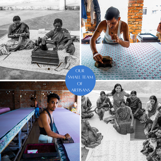Collage of images showing artisans at work with a text overlay 'Our Small Team of Artisans'.
