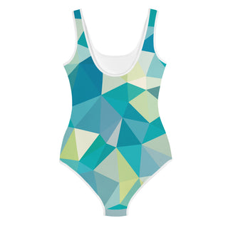 Teal/Green Geometric Print Girls' Youth One-Piece Swimsuit with UV Protection