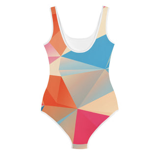 Multi Colored geometric Print Girls' Youth One-Piece Swimsuit with UV Protection