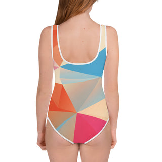 Multi Colored geometric Print Girls' Youth One-Piece Swimsuit with UV Protection