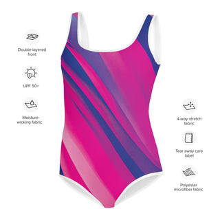 Hot Pink and Raspberry Print Youth Girls one piece swimwear