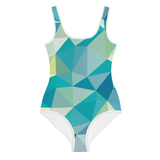 Teal/Green Geometric Print Girls' Youth One-Piece Swimsuit with UV Protection