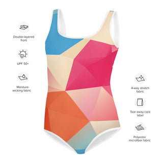 Multi Colored geometric Print Girls' Youth One-Piece Swimsuit with UV Protection