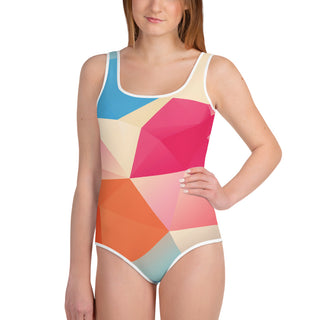 Multi Colored geometric Print Girls' Youth One-Piece Swimsuit with UV Protection