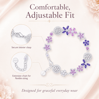Lab - Grown Amethyst & Rose Pink Floral Motif Bracelet - Reymey