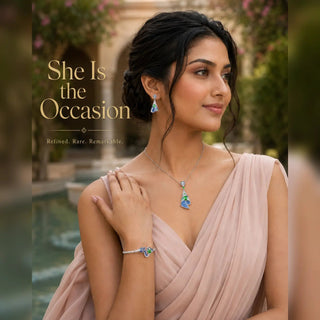Lab - Grown Emerald & Sapphire Pavé Jewelry Set - Earrings, Bangle & Necklace - Reymey