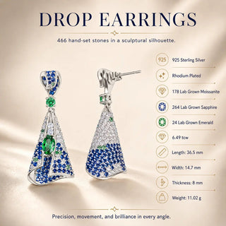 Lab - Grown Emerald & Sapphire Pavé Jewelry Set - Earrings, Bangle & Necklace - Reymey