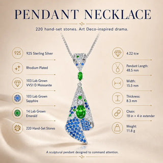 Lab - Grown Emerald & Sapphire Pavé Jewelry Set - Earrings, Bangle & Necklace - Reymey