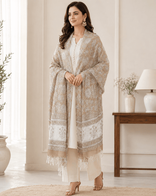 Kota Doria Silk Cotton Scarf – Brown Floral Block Print Handloom Dupatta Stole - Reymey