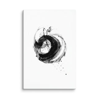 Black and white abstract circular design on a white background