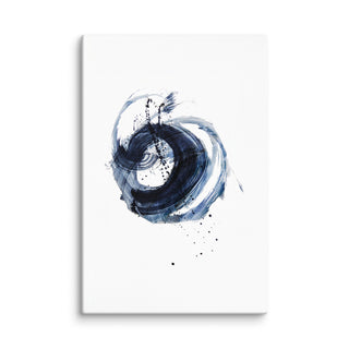 Abstract art print with a blue circular design on a white background