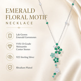 Lab - Grown Emerald Floral Jewelry Set — Bracelet & Necklace - Reymey