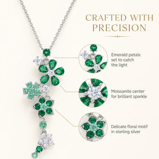 Lab - Grown Emerald Floral Jewelry Set — Bracelet & Necklace - Reymey