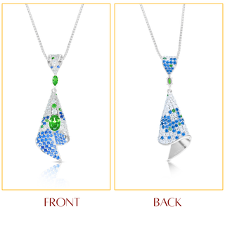 Jewelry pendant shown from front and back on a white background