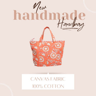 Block Printed Handmade Tote handbag | Floral tote cotton canvas bag