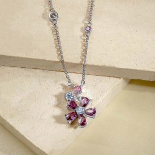 Amethyst Cubic Zirconia Flower Pendant Necklace for Women Girls Tweens