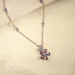 Amethyst Cubic Zirconia Flower Pendant Necklace for Women Girls Tweens