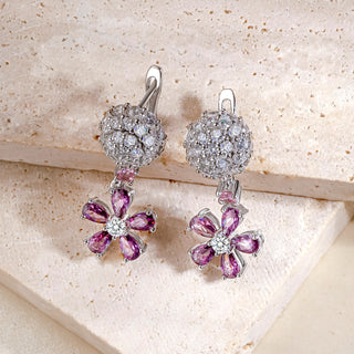 Women's Earrings - Amethyst Gemstone Jewelry and Cubic Zirconia Earrings - Rhodium Plated -