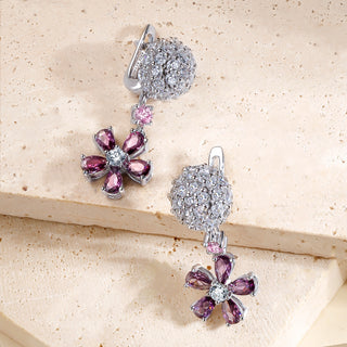 Women's Earrings - Amethyst Gemstone Jewelry and Cubic Zirconia Earrings - Rhodium Plated -