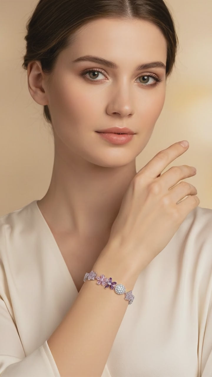 reymey amethyst floral motif bracelet